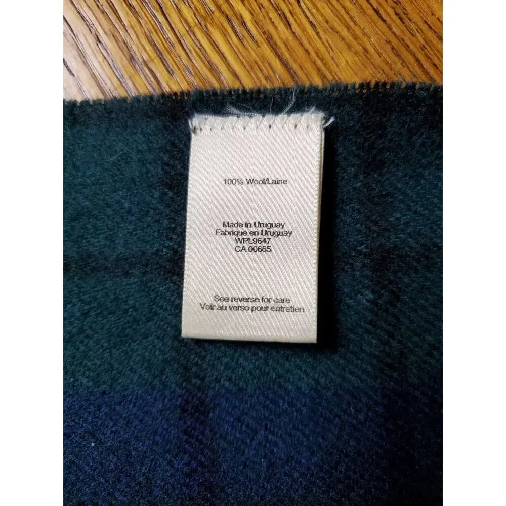 Vintage Eddie Bauer 100% Wool Scarf Fringe PLAID‎ Blue Red Outdoor Holidays Men